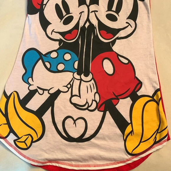 Disney Mickey and Minnie holding hands red white long pajama night shirt size s - Picture 4 of 5